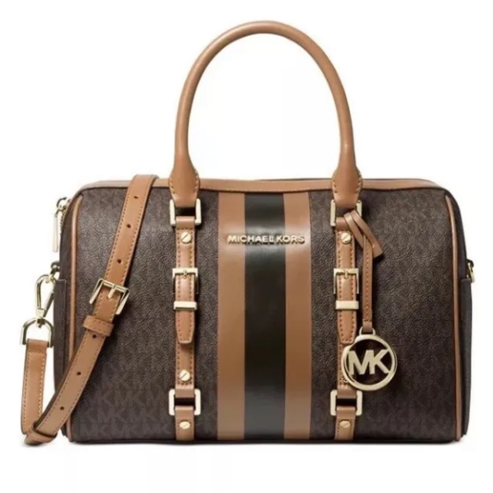 Michael Kors Bedford Travel Leather Duffle Brown/Acorn/Gold Satchel